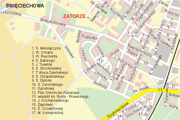 Mapa ( Plan ) Leszna. Warstwa gwna. Leszno - Wielkopolska.    
   Warstwa gwna prezentuje ukad ulic Leszna, oraz okolicznych miejscowoci. Zaznaczono: gwne trasy komunikacyjne, trasy przelotowe Leszna, jeziora, rzeki, trasy kolejowe, tereny zielone, przemysowe i zarysy zabudowa. Mapa wykonana jest w skali 1:10 000 - warstwa podstawowa oraz w wikszych skalach.

Leszno - warstwa gwna Internetowego Planu Leszna serwisu Cyber Wielkopolska.