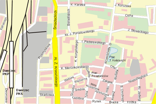 Mapa ( Plan ) Leszna. Warstwa gwna. Leszno - Wielkopolska.    
   Warstwa gwna prezentuje ukad ulic Leszna, oraz okolicznych miejscowoci. Zaznaczono: gwne trasy komunikacyjne, trasy przelotowe Leszna, jeziora, rzeki, trasy kolejowe, tereny zielone, przemysowe i zarysy zabudowa. Mapa wykonana jest w skali 1:10 000 - warstwa podstawowa oraz w wikszych skalach.

Leszno - warstwa gwna Internetowego Planu Leszna serwisu Cyber Wielkopolska.